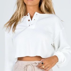 NWT Princess Polly Mia Cropped Henley Sweatshirt in White